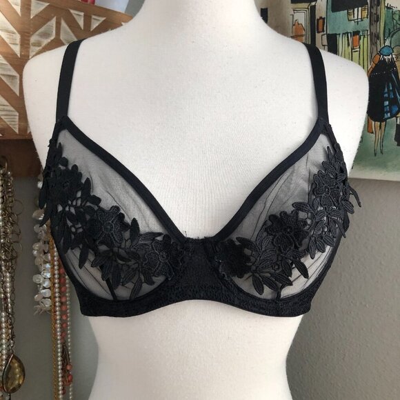 Wolf & Whistle Floral Lace Mesh Underwire Bra 34C - NWTs - Picture 3 of 8